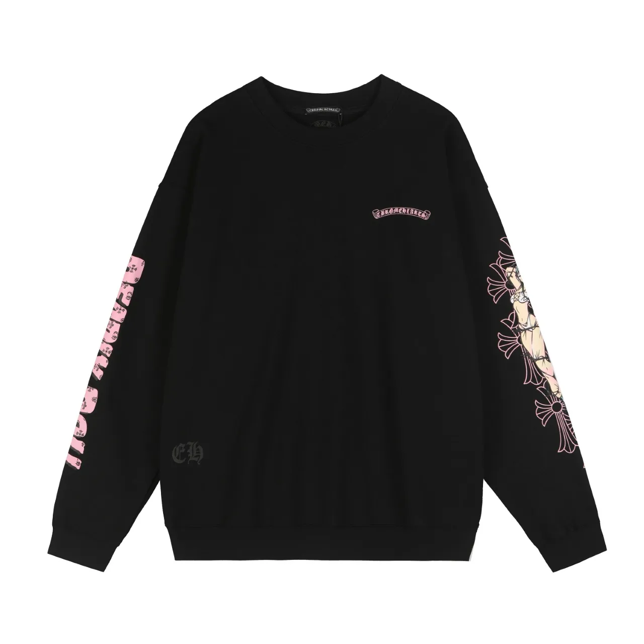 P270 Chrome Hearts Chrome Hearts Sanskrit Letter Print Miami Hot Girl Pink Cross Sweatshirt Size: SMLXL Color: Black White